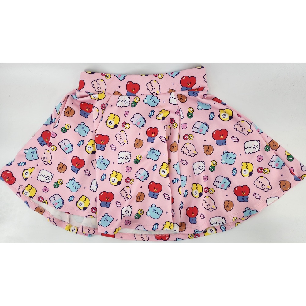 BT21 Line Friends Pink Character Print Skater Skirt Small BTS K-Pop Kawaii